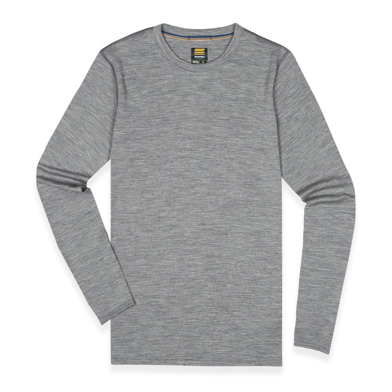 MERIWOOL Mens Base Layer - 100% Merino Wool Midweight Long Sleeve Thermal Shirt - Gray Heather - Image 3